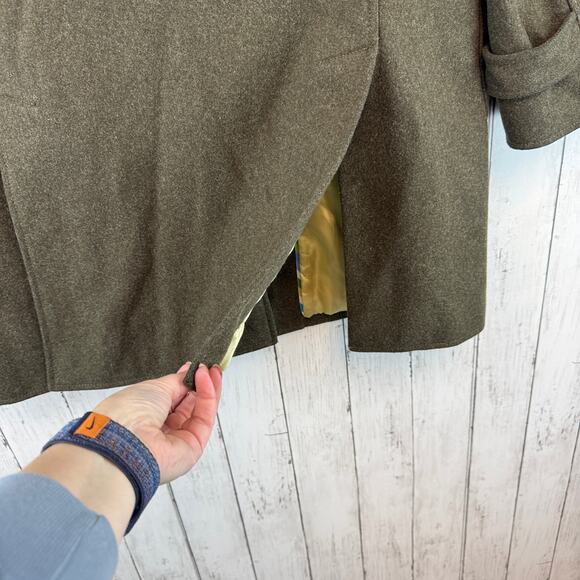 VTG J. Crew Army Green Wool Toggle Closure Duffle Coat with Fur Hood Size Large - Picture 5 of 13